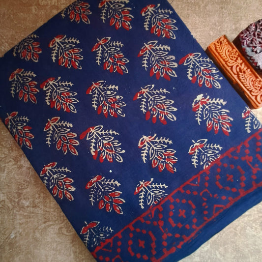 BLUE HANDBLOCK MULMUL SAREE