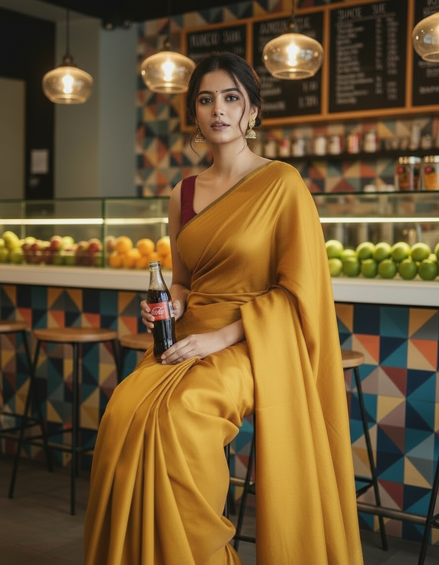 GOLDEN YELLOW KHADHI SAREE